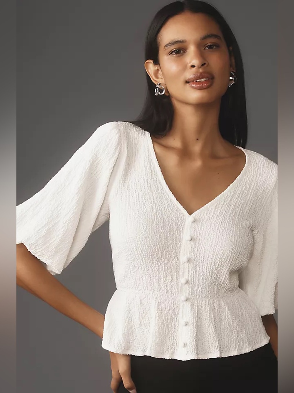 Sanctuary Ivory Textured V-Neck Top